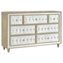 Antonella 7-drawer Upholstered Dresser Ivory and Camel - Golden Linens & Furniture (PA)* 