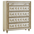 Antonella 5-drawer Upholstered Chest Ivory and Camel - Golden Linens & Furniture (PA)* 