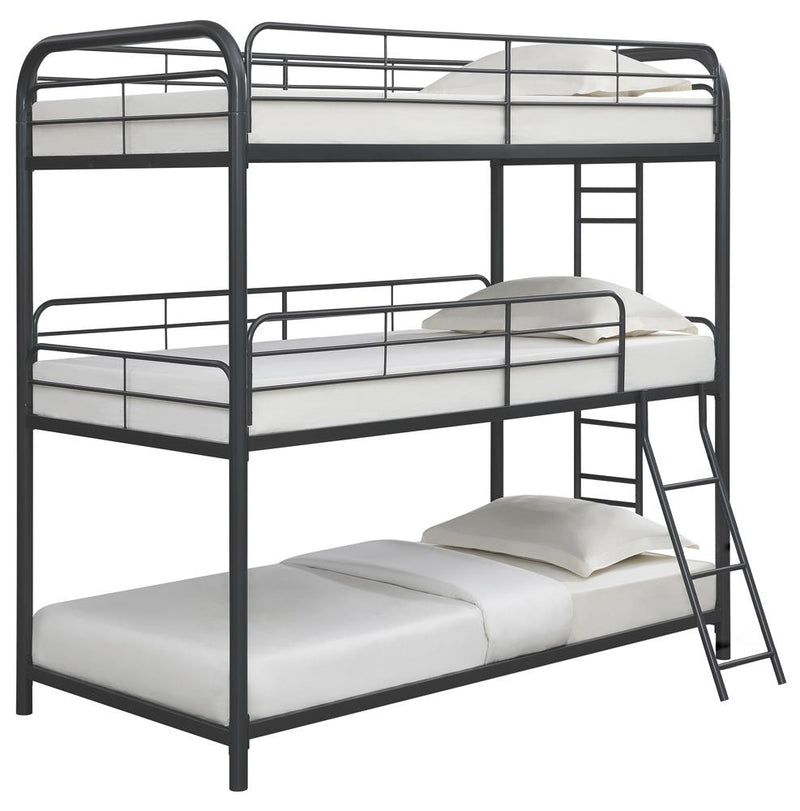 Garner Triple Twin Bunk Bed with Ladder Gunmetal - Golden Linens & Furniture (PA)* 