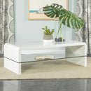 Airell Rectangular Coffee Table with Glass Shelf White High Gloss - Golden Linens & Furniture (PA)* 