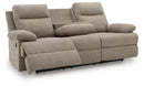 Side-Swipe Reclining Sofa with Drop Down Table