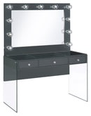 Afshan 3-drawer Vanity Desk with Lighting Mirror Grey High Gloss - Golden Linens & Furniture (PA)* 