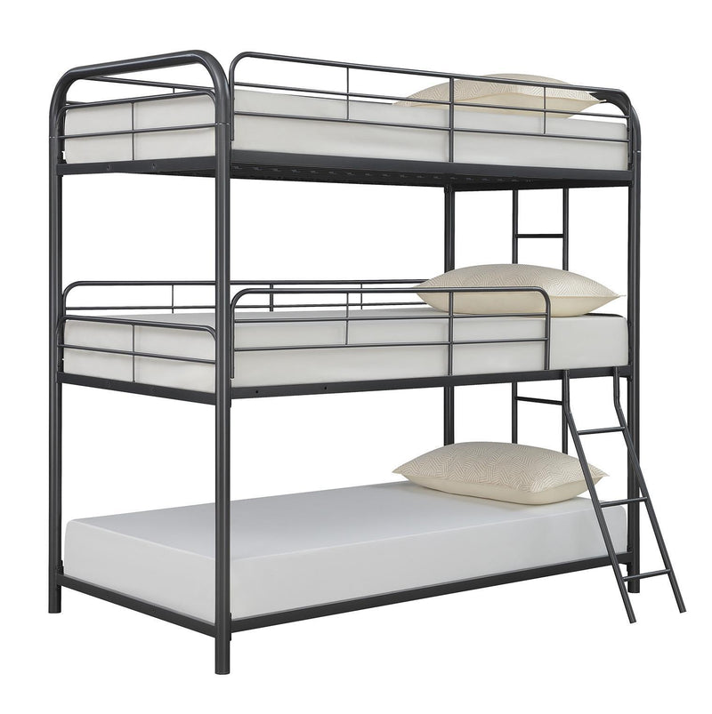 Garner Triple Twin Bunk Bed with Ladder Gunmetal - Golden Linens & Furniture (PA)* 