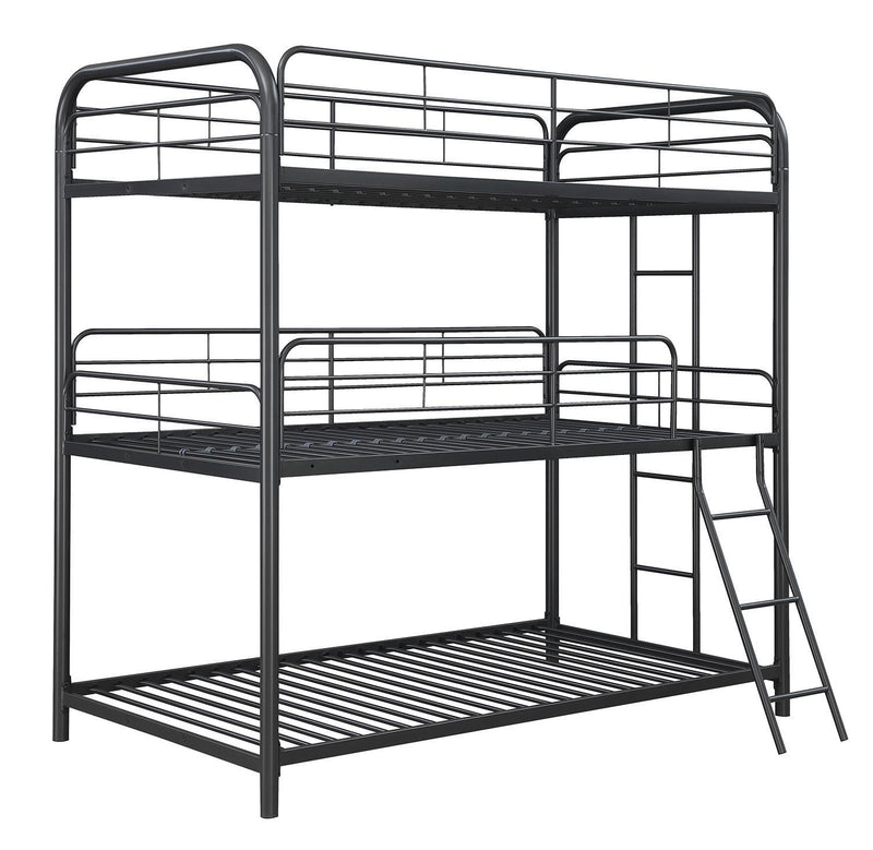 Garner Triple Twin Bunk Bed with Ladder Gunmetal - Golden Linens & Furniture (PA)* 