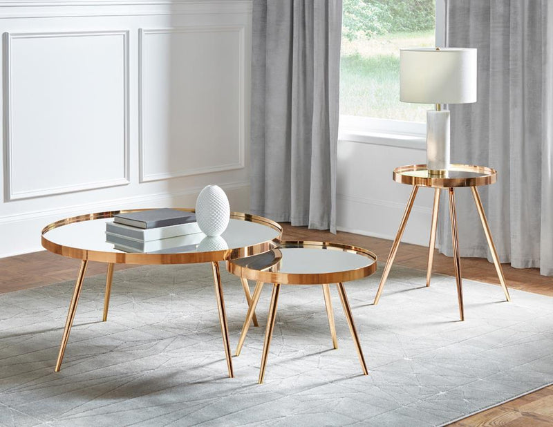Kaelyn 2-piece Mirror Top Nesting Coffee Table Mirror and Gold - Golden Linens & Furniture (PA)* 