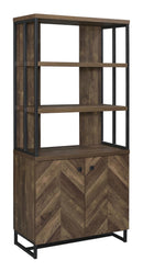 Millbrook 2-door Bookcase Rustic Oak Herringbone and Gunmetal - Golden Linens & Furniture (PA)* 