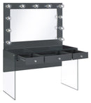 Afshan 3-drawer Vanity Desk with Lighting Mirror Grey High Gloss - Golden Linens & Furniture (PA)* 