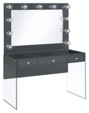 Afshan 3-drawer Vanity Desk with Lighting Mirror Grey High Gloss - Golden Linens & Furniture (PA)* 