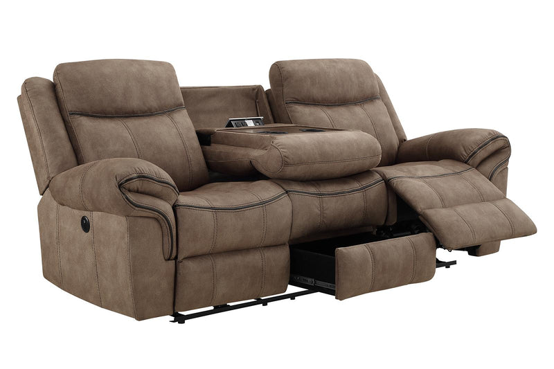 New Classic Furniture Harley Sofa with Dual Recliner in Light Brown