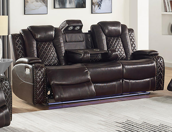 New Classic Furniture Joshua Sofa with Dual Recliner in Dark Brown image