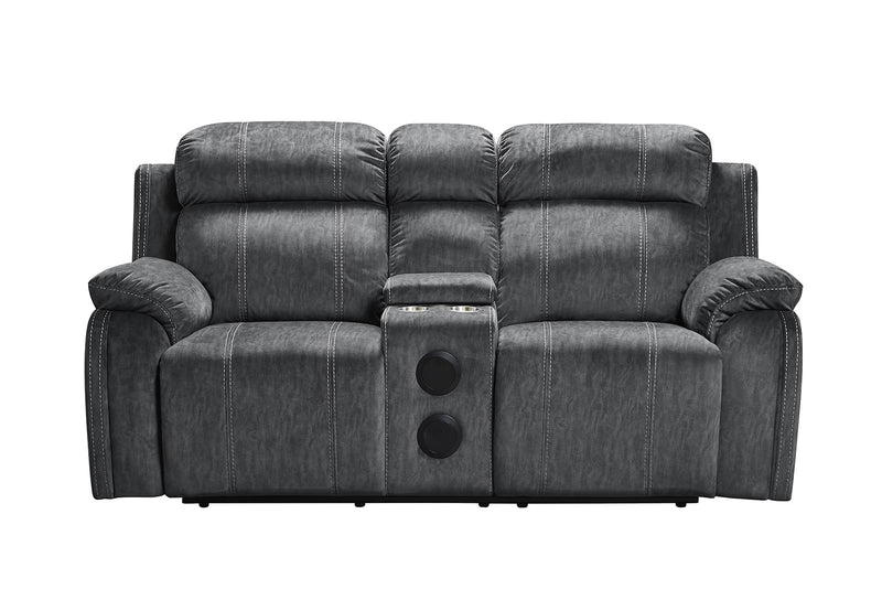 New Classic Furniture Tango Console Loveseat with Speaker and Power Footrest in Shadow