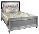 New Classic Furniture Valentino Queen Upholstered Lighted Bed in Silver