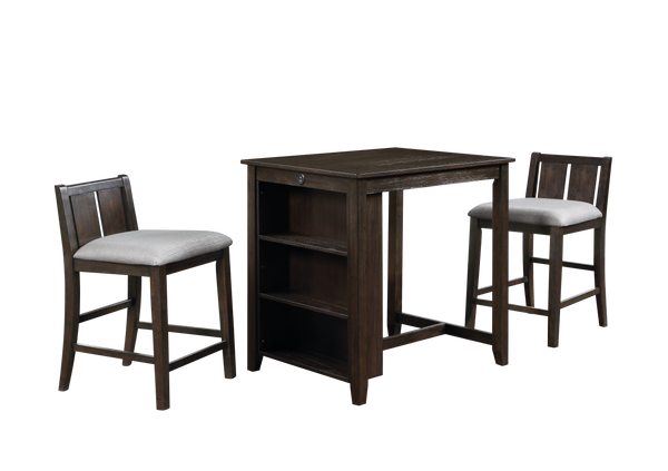 HESTON 36" STORAGE COUNTER TABLE SET W/2 CHAIRS-CHERRY