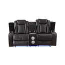 JOSHUA LEATHER CONSOLE LOVESEAT W/ PWR FR & HR-DK BROWN