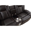 JOSHUA LEATHER CONSOLE LOVESEAT W/ PWR FR & HR-DK BROWN