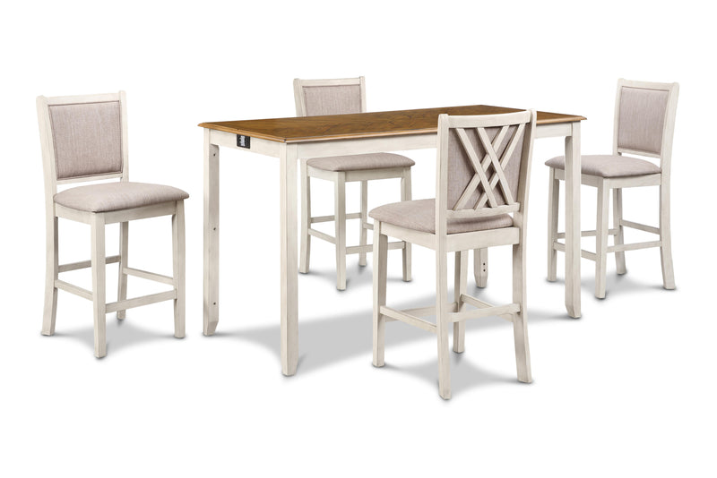AMY 60" COUNTER TABLE+CHAIRS W/STG (5 PC) -2 TONE BISQUE