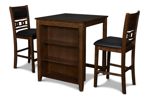 GIA 30" COUNTER TABLE W/2 CHAIRS & STG SHELF-BROWN
