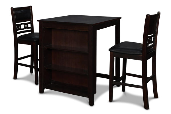 GIA 30" COUNTER TABLE W/2 CHAIRS & STG SHELF-EBONY