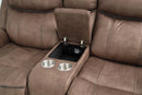 New Classic Furniture Harley Glider Console Loveseat with Power Footrest in Light Brown