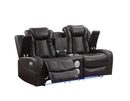 JOSHUA LEATHER CONSOLE LOVESEAT W/ DUAL RECLINERS-DK BROWN
