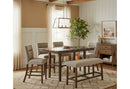 D4355 BROWN BAR TABLE WITH 4 BAR STOOLS AND BENCH