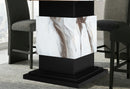D12 BAR TABLE AND 4 D12 BROWN BAR STOOLS