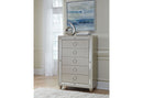 RILEY SILVER KING BED, DRESSER, MIRROR, 2 NIGHTSTANDS AND CHEST