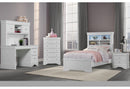 POMPEI METALLIC WHITE BOOKCASE TWIN BED, DRESSER, MIRROR & NS